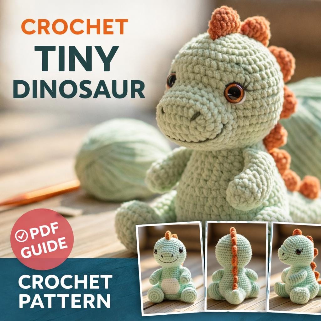 Tiny Dinosaur Amigurumi PDF, Plush Dino Tutorial, DIY Stuffed Toy Guide