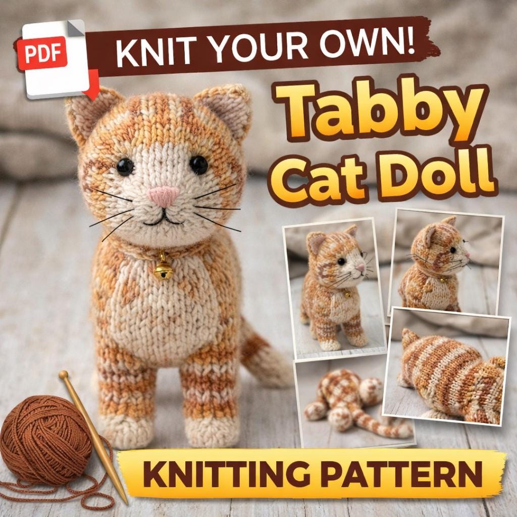 Knitted Tabby Cat Doll Pattern PDF – Realistic Cat Toy Knit Amigurumi