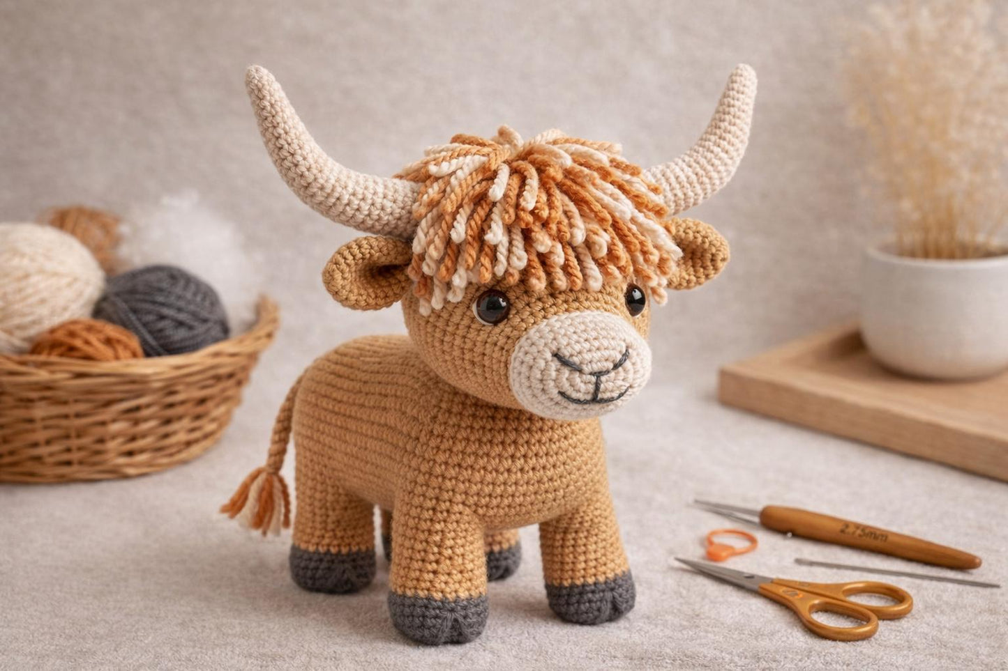 Highland Cow Crochet Pattern PDF, Amigurumi Cow Plush Tutorial, Digital Download