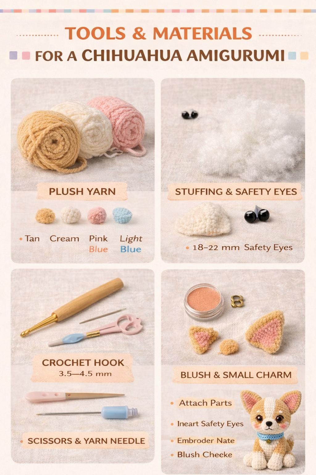 Chihuahua Amigurumi Crochet Pattern PDF, Plush Puppy Toy Tutorial, DIY Dog Doll Guide