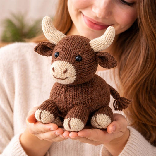 Knitted Bull Plush Pattern PDF, Farm Animal Toy Knit Tutorial