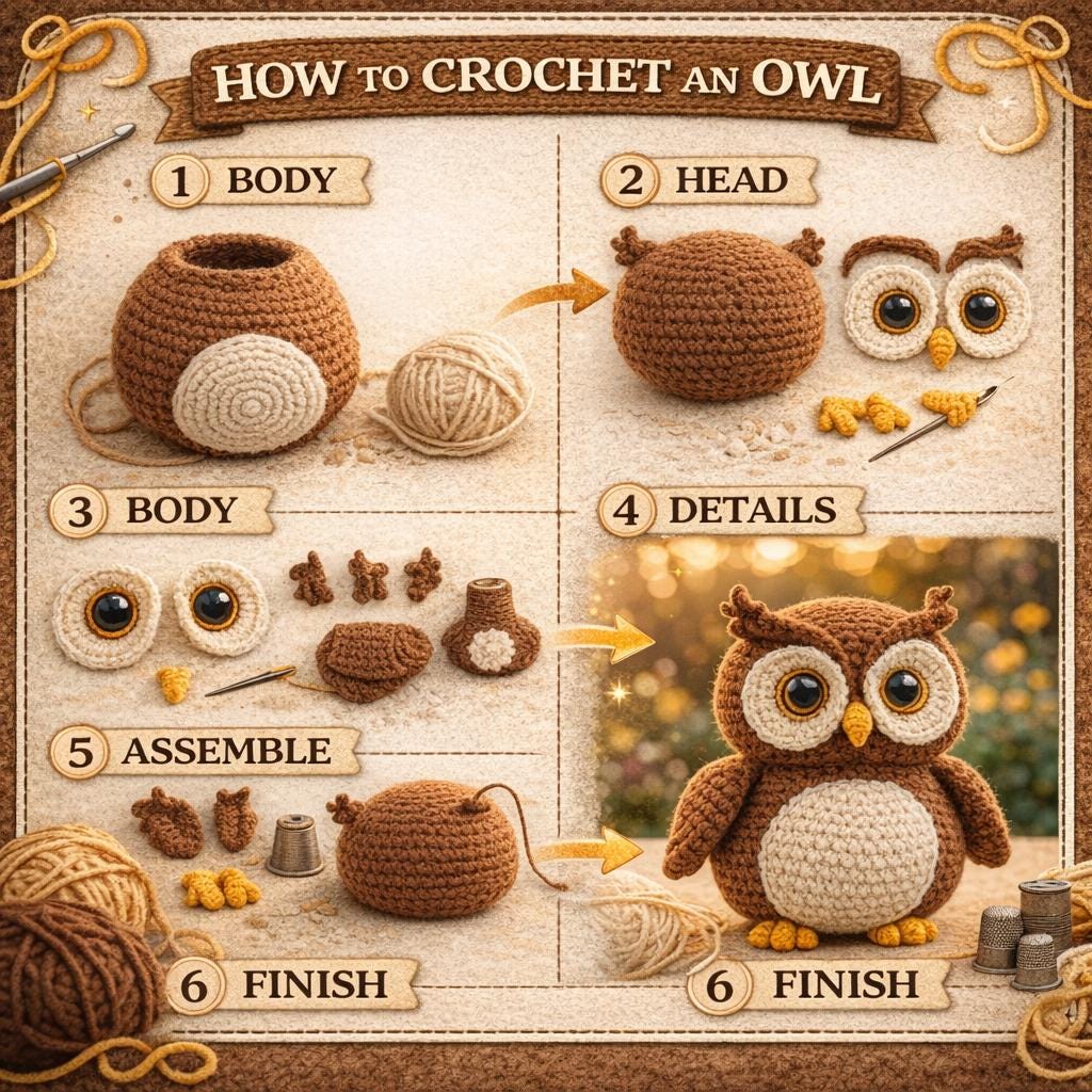 Owl Amigurumi Crochet Pattern PDF, Woodland Owl Plush Tutorial, Digital Download