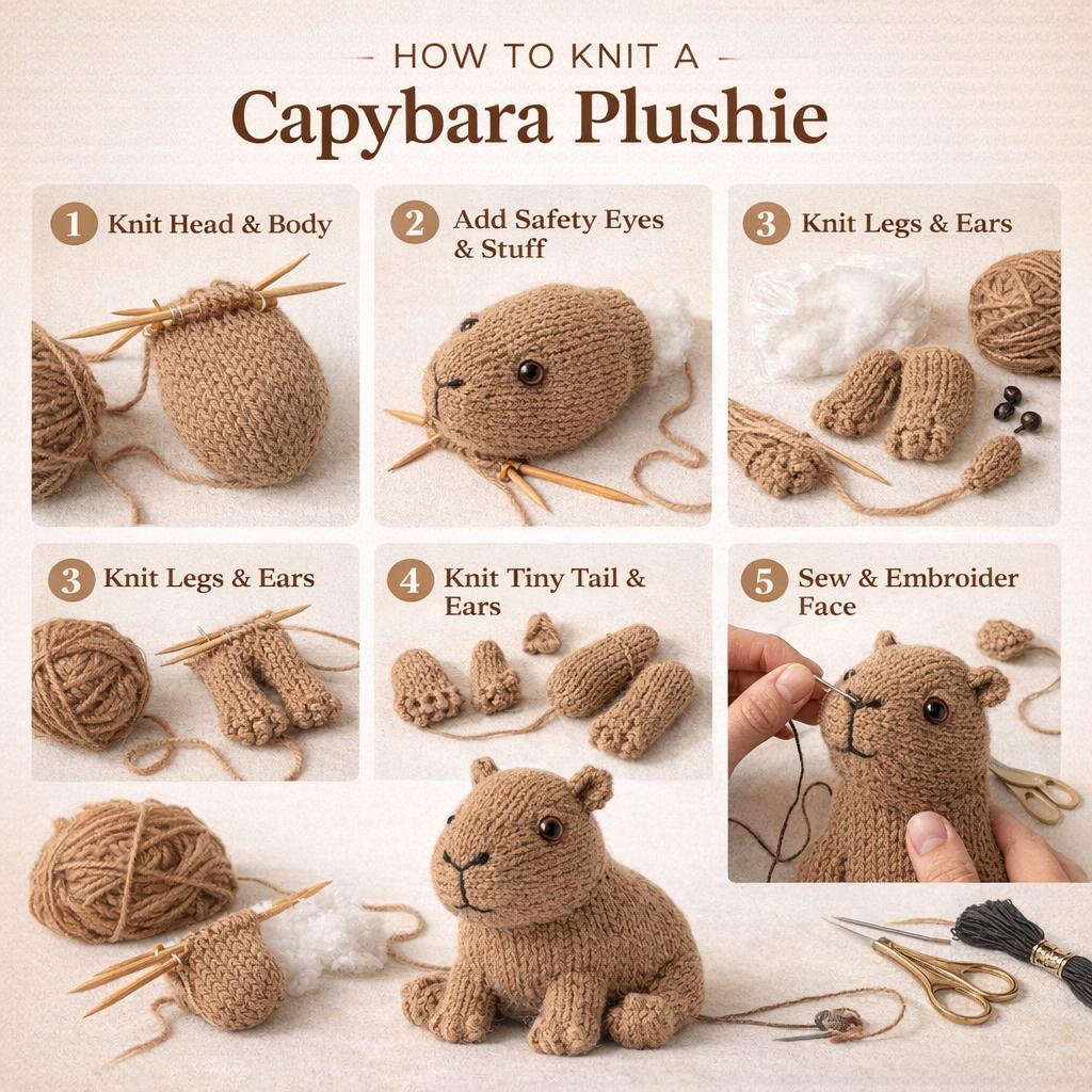 Knitted Capybara Plushie PDF Tutorial, Toy Knitting Guide, Animal Softie