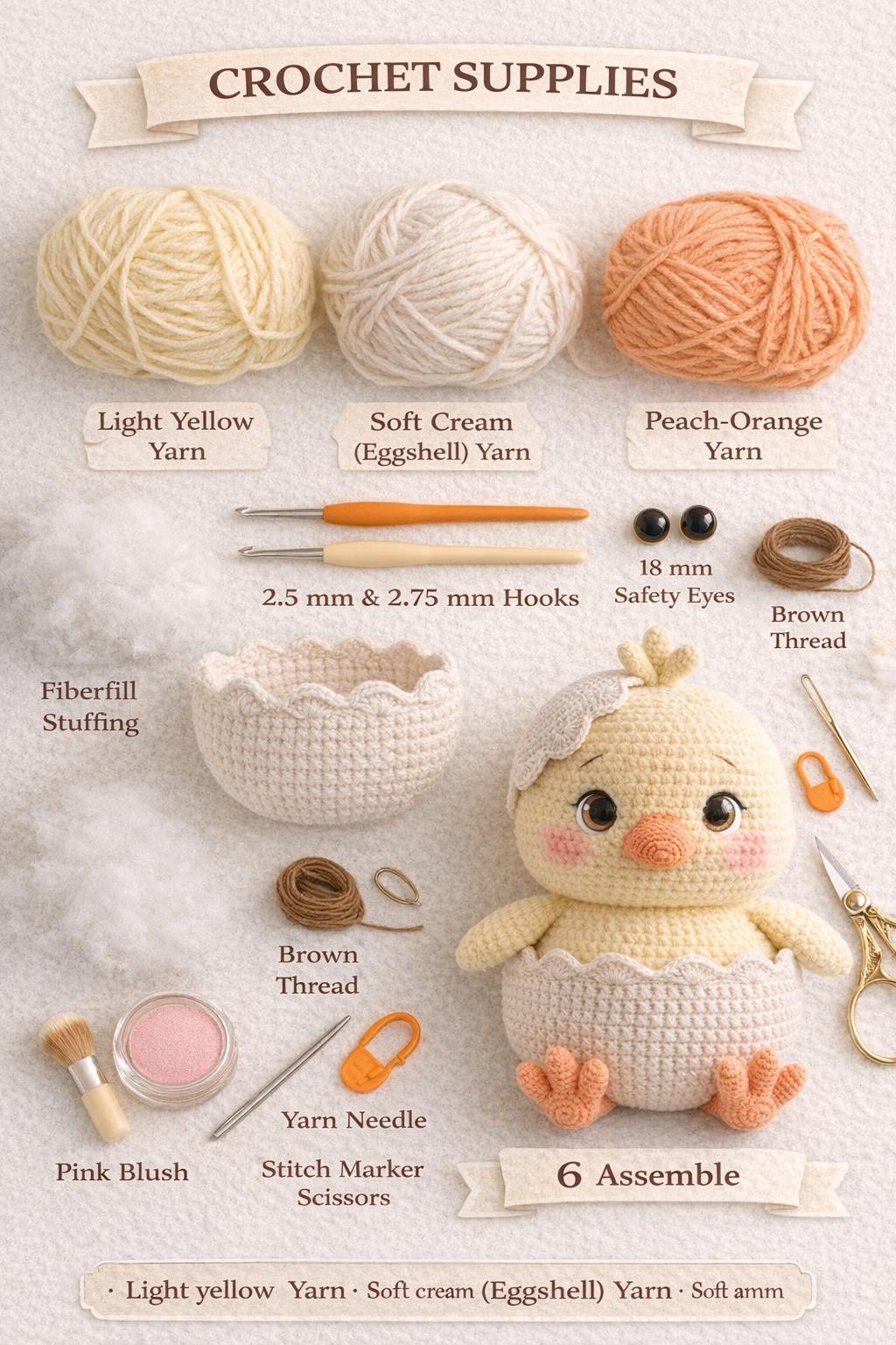 Amigurumi Chick in Eggshell Crochet Pattern PDF, Easter Baby Bird Plush Tutorial