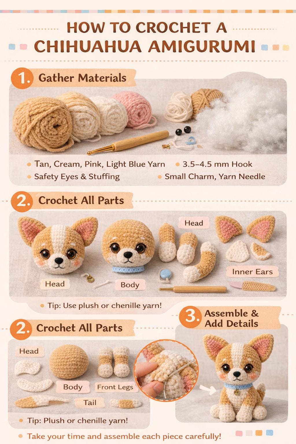 Chihuahua Amigurumi Crochet Pattern PDF, Plush Puppy Toy Tutorial, DIY Dog Doll Guide