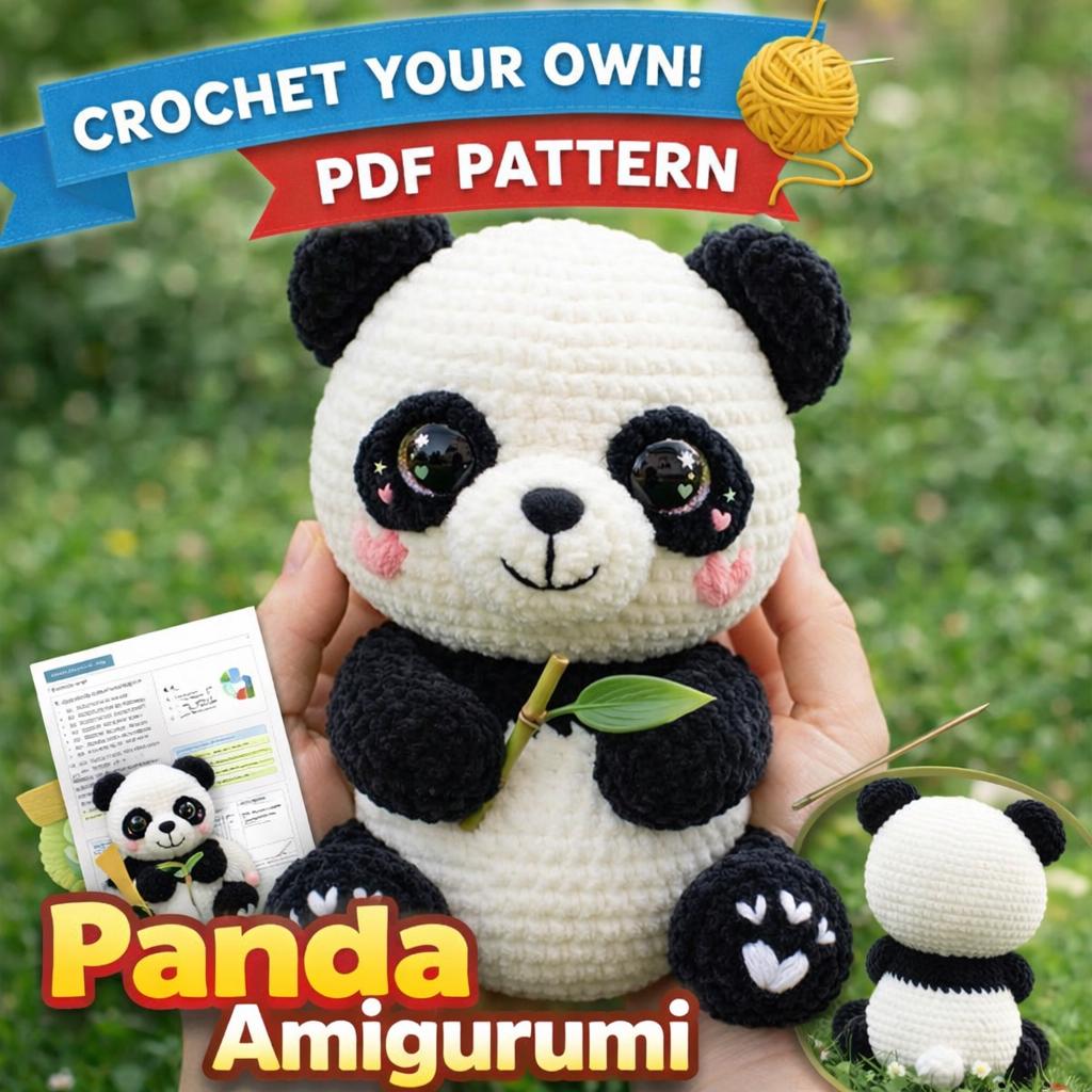 Panda Amigurumi Crochet Pattern PDF, Kawaii Plush Toy Tutorial