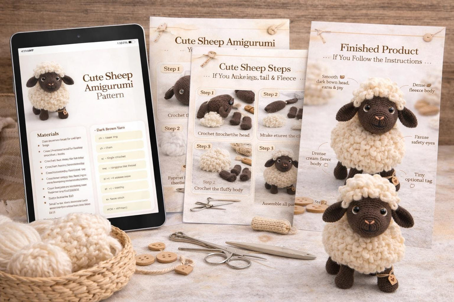 Sheep Amigurumi Crochet Pattern PDF, Fluffy Lamb Plush Tutorial
