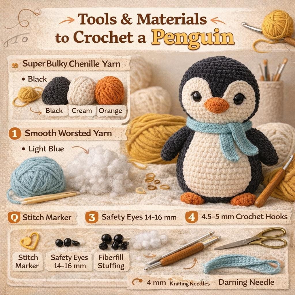 Penguin Amigurumi Pattern PDF Crochet Plush Toy Winter Animal DIY Tutorial