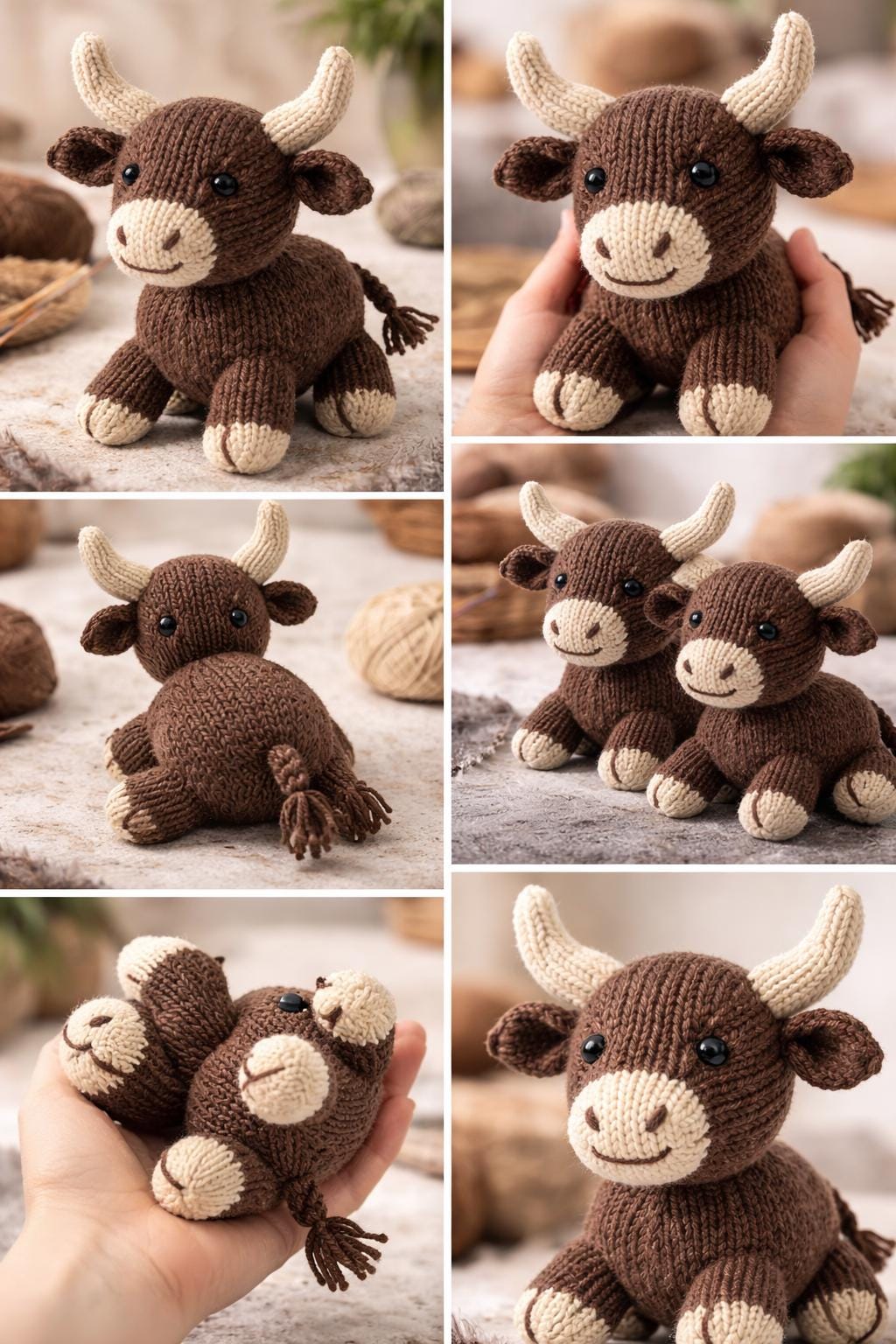 Knitted Bull Plush Pattern PDF, Farm Animal Toy Knit Tutorial