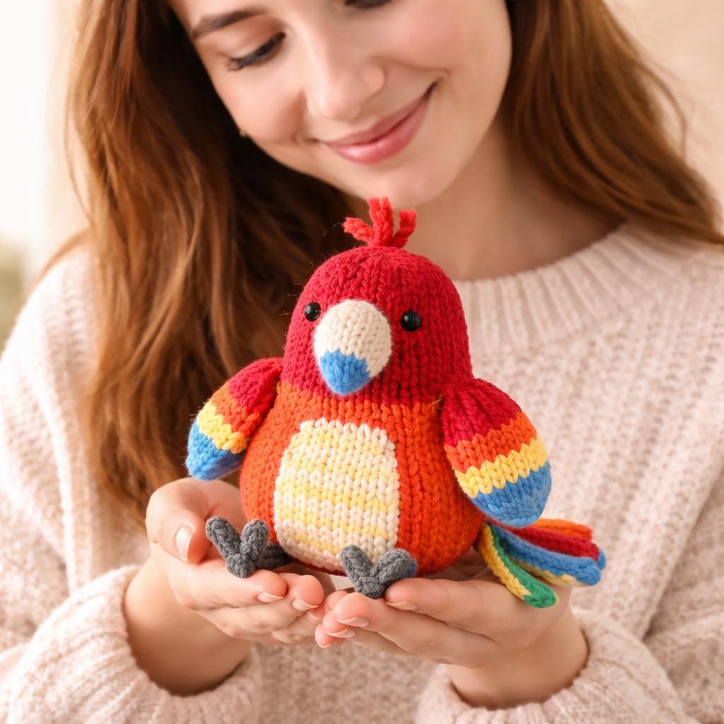 Rainbow Parrot Plush Knitting Pattern PDF, Bird Softie Tutorial, Tropical Toy
