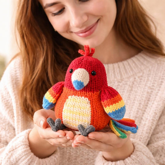 Rainbow Parrot Plush Knitting Pattern PDF, Bird Softie Tutorial, Tropical Toy