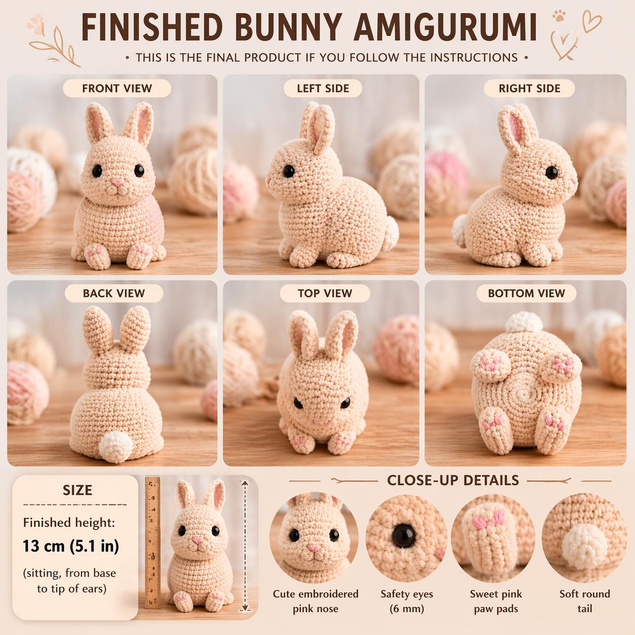 Bunny Amigurumi Crochet Pattern PDF, Beginner Rabbit Plush Tutorial, Digital Download