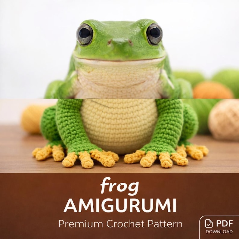 Realistic tree frog plushie amigurumi crochet PDF pattern