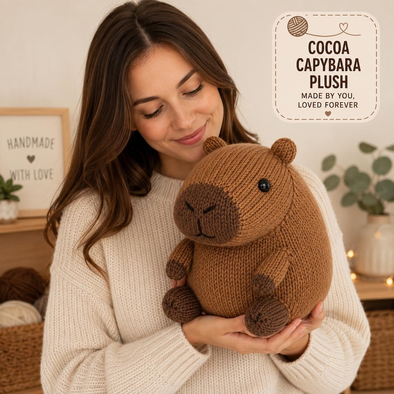 Cocoa brown capybara knitted plush toy knitting pattern PDF